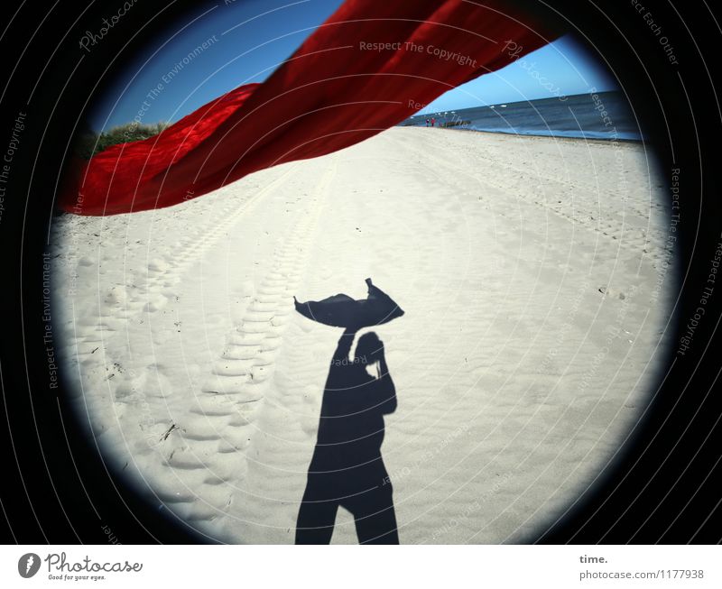 Sandmännchen Horizont Schönes Wetter Küste Strand Ostsee Wege & Pfade Reifenspuren Stoff Tuch Halstuch fliegen genießen stehen frisch maritim Abenteuer Bewegung