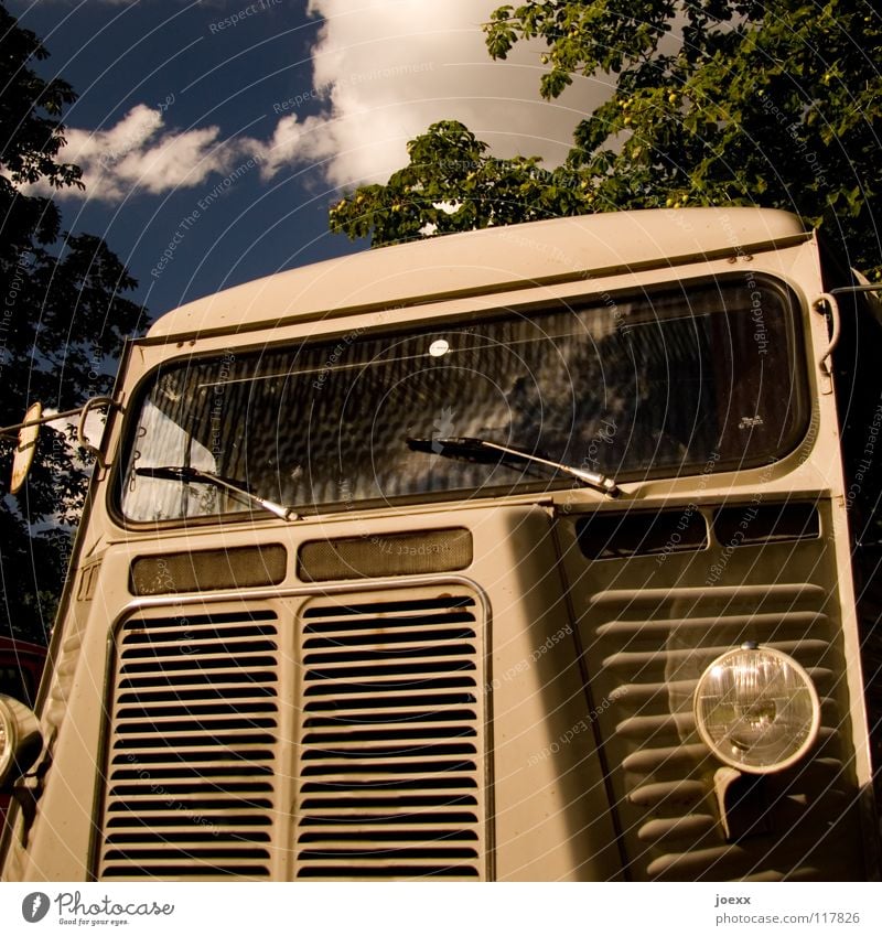 Frei Schnauze ausgemustert Außenaufnahme Design eckig Kastenwagen Kühlergrill Lastwagen Lüftungsschlitz Oldtimer Scheibenwischer stilllegen Transporter