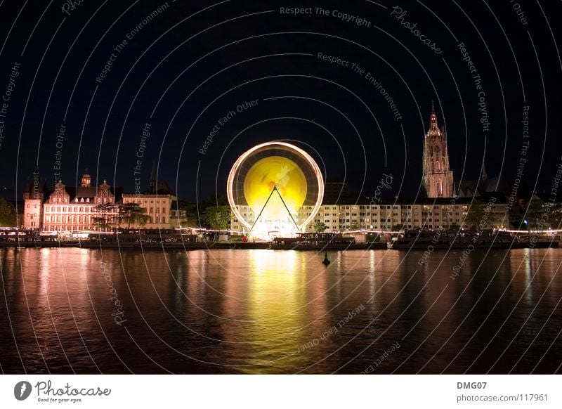 Riesenrad bei Nacht Lifestyle Sommer Winter Nachtleben Jahrmarkt Herbst Skyline Gefühle Stimmung Freude Glück Fröhlichkeit Frankfurt am Main Langzeitbelichtung