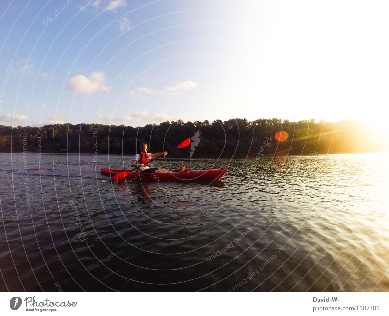 Unterwegs auf dem Wasser Sport Wassersport Sportler Mensch maskulin Junger Mann Jugendliche Erwachsene Leben 1 Umwelt Natur Landschaft Sonne Sonnenaufgang