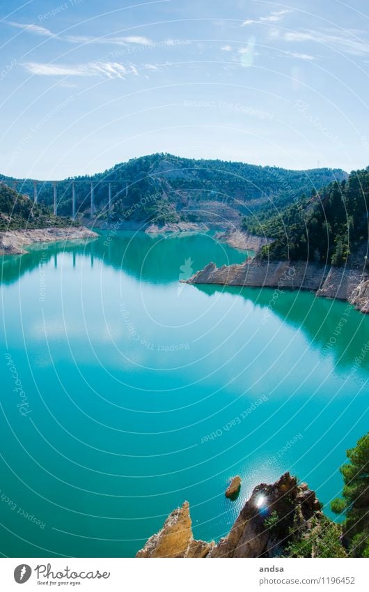 Spanien II Umwelt Natur Landschaft Pflanze Luft Wasser Himmel Wolken Sonnenlicht Sommer Wetter Schönes Wetter Baum Wald Hügel Felsen Berge u. Gebirge Seeufer