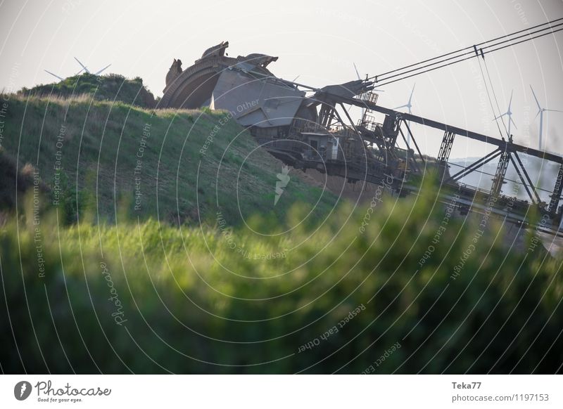 Tage Bau Maschine Baumaschine Umwelt Natur Himmel Frühling Pflanze Wiese Kraft Ärger Umweltverschmutzung Braunkohlentagebau Garzweiler Farbfoto Außenaufnahme