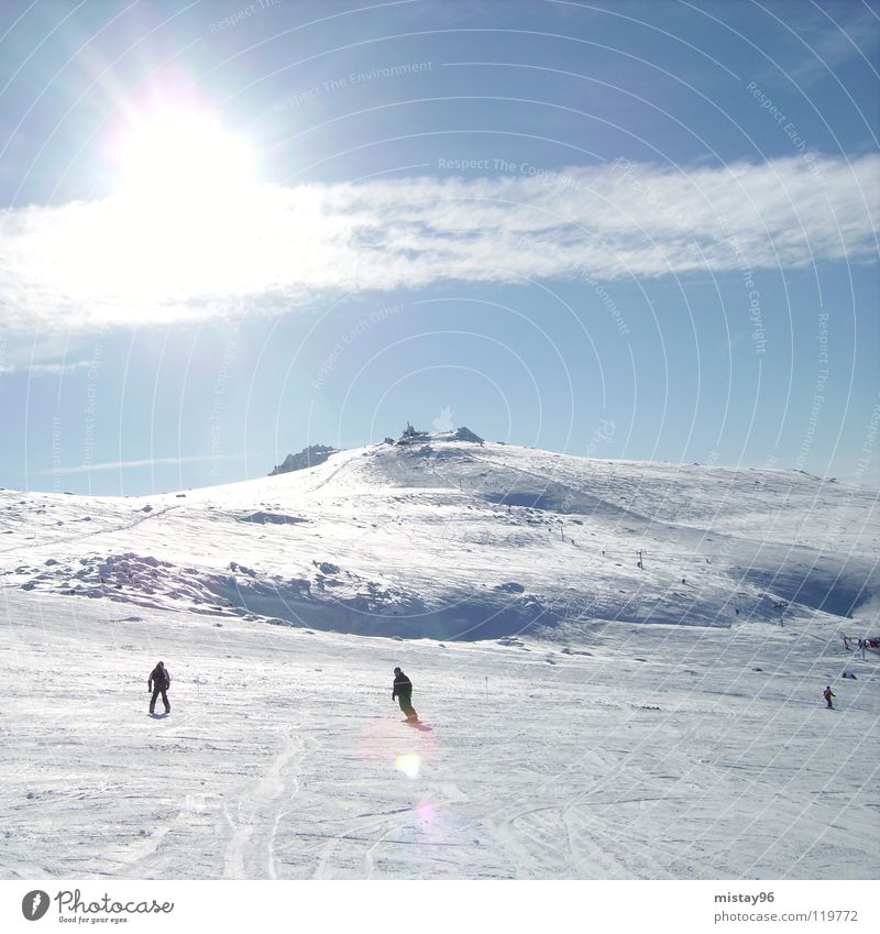 heaven Himmel Wolken Freude Winter Berge u. Gebirge sky sun sunny Skifahren mountain blue clouds white Sonne blau Schönes Wetter Freiheit Natur