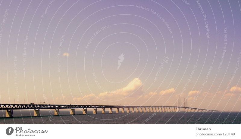 Öresundsbro Wolken Aussicht Säule Bauwerk Macht weiß schlechtes Wetter Wellen See Meer Fernweh Malmö Kopenhagen rosa Richtung verbinden Stahl Beton Ferne