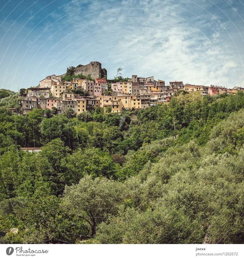 Bergdorf Himmel Wolken Schönes Wetter Berge u. Gebirge Trebiano Dorf Haus Burg oder Schloss Ruine Fassade alt hoch schön mehrfarbig Idylle Farbfoto