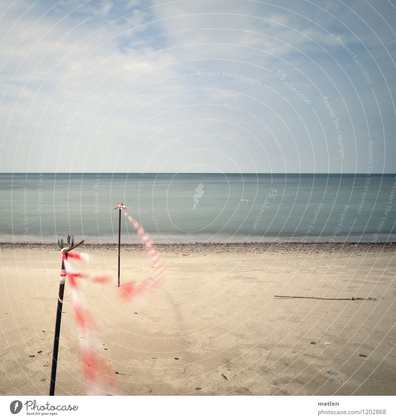 Seegrenze Natur Landschaft Sand Luft Wasser Himmel Wolken Horizont Wetter Schönes Wetter Wellen Küste Strand Ostsee Menschenleer blau braun grau grün rosa weiß