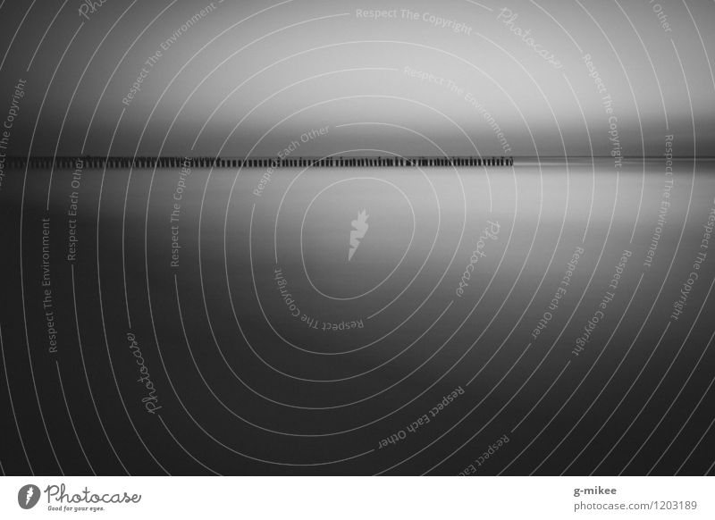 Meerlancholie Umwelt Natur Wasser Strand Nordsee Ostsee dunkel Trauer Schmerz Sehnsucht Einsamkeit Schwarzweißfoto Außenaufnahme Menschenleer Textfreiraum oben