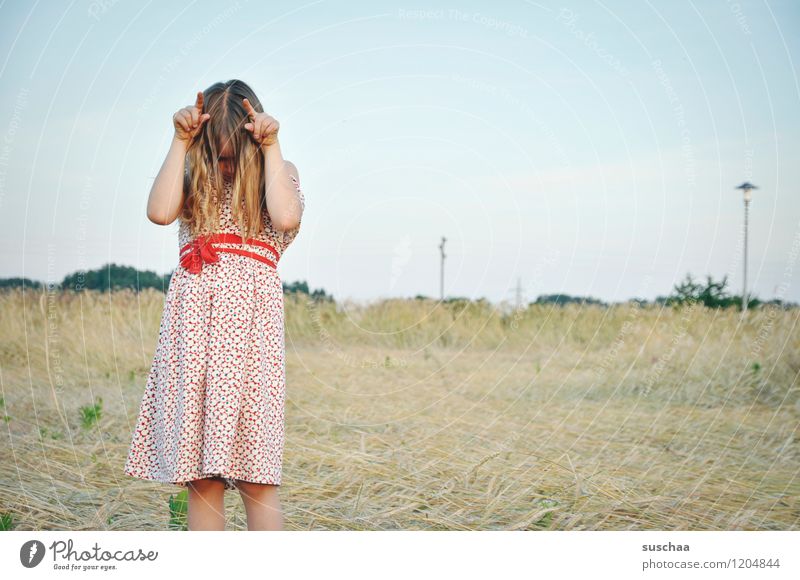 es war einmal im sommer ....... Kind Mädchen Kindheit Freiheit Kindererziehung retro wild Spielen Kleid Haare & Frisuren Außenaufnahme Feld Sommer weiblich