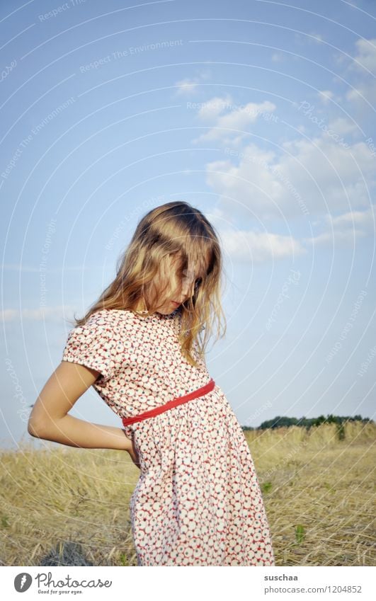 es war einmal im sommer . Kind Mädchen Gesicht Arme Hand Haare & Frisuren Kleid Außenaufnahme Feld Himmel Natur Landschaft Sommer gestikulieren Schauspieler