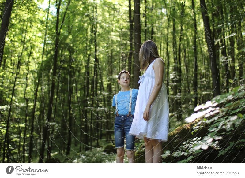 Das war`s? Mädchen Junge Geschwister Bruder Schwester 2 Mensch 8-13 Jahre Kind Kindheit Natur Sommer Schönes Wetter Wald Felsen Berge u. Gebirge Jeanshose Kleid