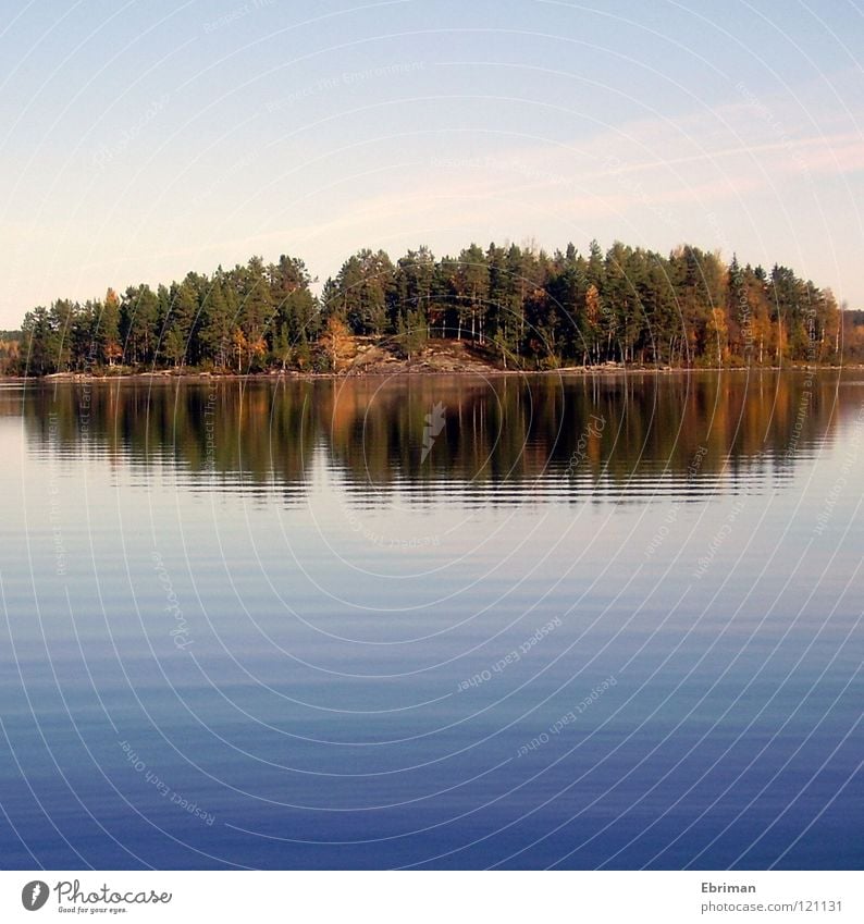 Biber-Insel See Wellen Sonne Baum Blatt Klippe Reflexion & Spiegelung Herbst grün tief Küste Frieden Armsjön Wasser norrland Schweden blau Himmel Stein ruhig