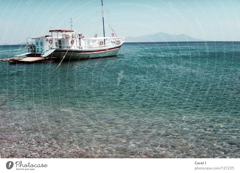 Rundreise Wasserfahrzeug nass Ferien & Urlaub & Reisen Sommer Horizont ruhig Meer Erholung Steg Anker Strand An Bord Kapitän genießen Kos Griechenland