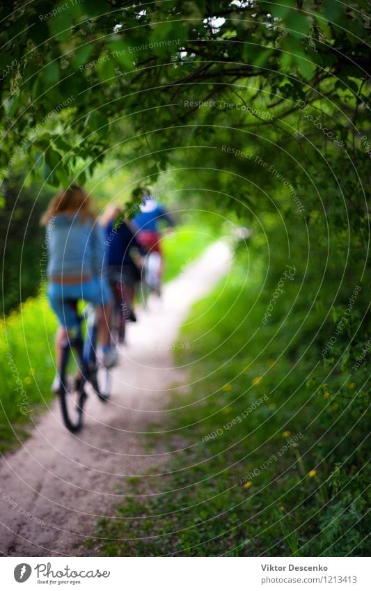 Radfahrer in der hellen Kleidung, die durch den Waldweg reitet Design Ferien & Urlaub & Reisen Sommer Fahrradfahren Kunst Natur Blume Park Ostsee Verkehr Straße