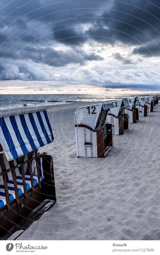 Am Morgen Umwelt Landschaft Sand Himmel Wolken Gewitterwolken Sonnenaufgang Sonnenuntergang Sommer Klima Wetter Wind Sturm Wellen Küste Ostsee Meer blau schwarz