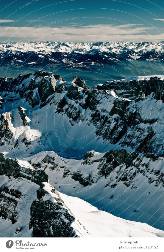 Holleradödudeldi Nebel steil Steigung Berghang Bergsteigen Berg Säntis Kanton Appenzell Aussicht Winter Panorama (Aussicht) Schweiz Bergkette Ferne Bergkamm