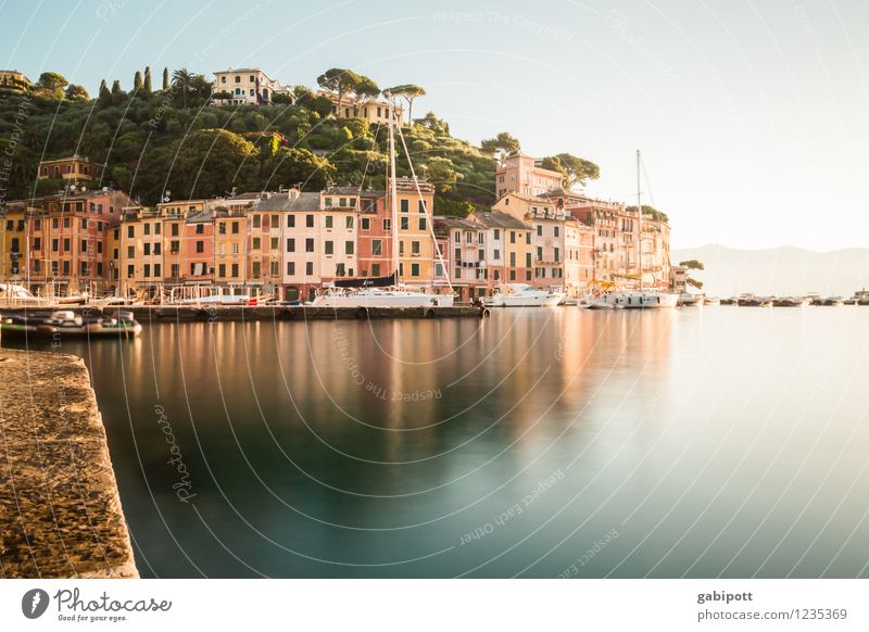 Portofino Leben Sinnesorgane Erholung ruhig Ferien & Urlaub & Reisen Sommer Sommerurlaub Sonne Strand Meer Wolkenloser Himmel Sonnenaufgang Sonnenuntergang