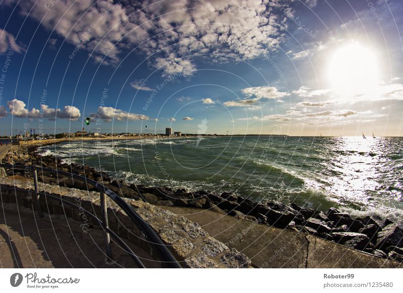 Sonne, Strand und Meer Landschaft Sand Himmel Wolken Horizont Sommer Schönes Wetter Wind Beton Stahl Inspiration Farbfoto Außenaufnahme Tag