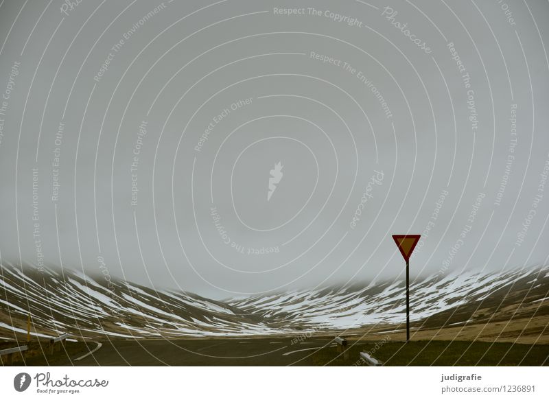 Island Umwelt Natur Landschaft Urelemente Wolken Klima Wetter schlechtes Wetter Nebel Berge u. Gebirge Schneebedeckte Gipfel Verkehr Verkehrswege Straße