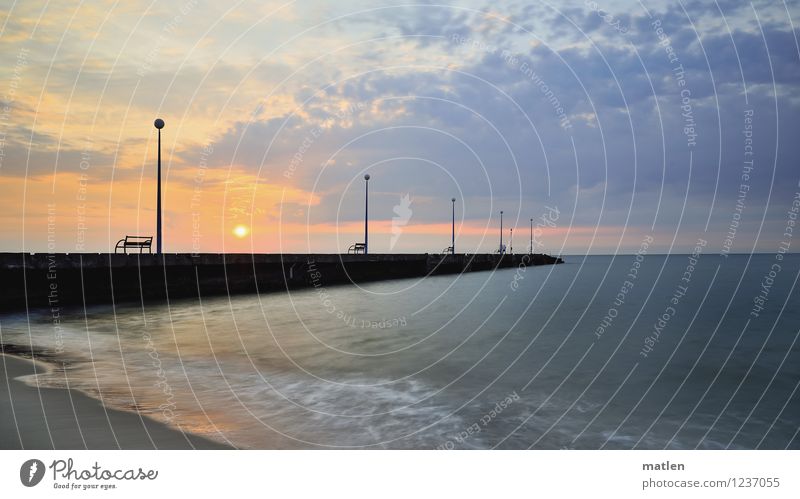 Sonnenbank Landschaft Himmel Wolken Horizont Sonnenaufgang Sonnenuntergang Wetter Schönes Wetter Wellen Küste Strand Ostsee blau braun mehrfarbig gelb grau grün