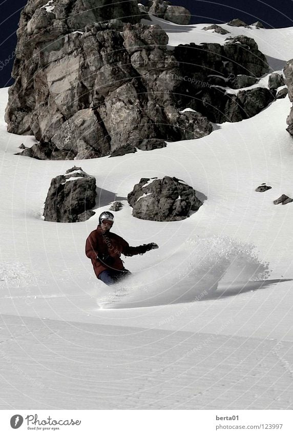 Yeah! Winter Tiefschnee kalt Schweiz braun schwarz Sport Spielen Schnee Powder Freeriding Berge u. Gebirge Stein Felsen silber Himmel blau Freiheit Wintersport