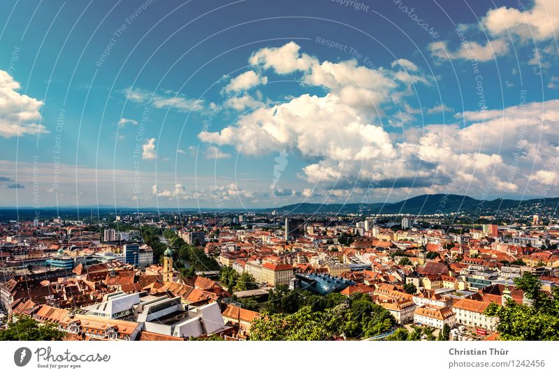 Graz Panorama Ferien & Urlaub & Reisen Tourismus Ausflug Abenteuer Freiheit Städtereise Umwelt Natur Landschaft Himmel Wolken Sonne Sommer Schönes Wetter Stadt