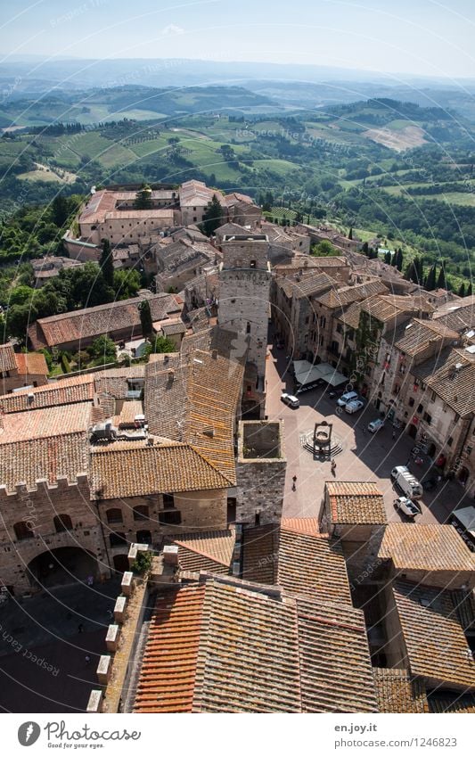 Morgenstund Ferien & Urlaub & Reisen Tourismus Ausflug Sightseeing Städtereise Sommer Sommerurlaub Himmel Horizont Feld Hügel San Gimignano Toskana Italien