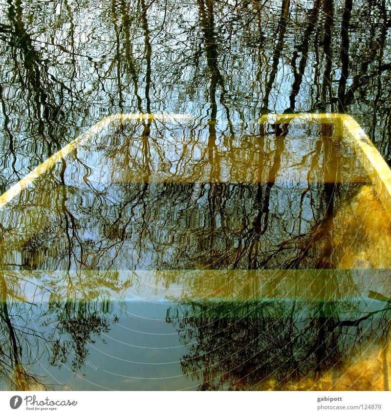 versunken See Waldsee Teich Sumpf Algen Wasserfahrzeug Angeln untergehen vergangen kentern Vergangenheit Baum Reflexion & Spiegelung träumen unbewusst