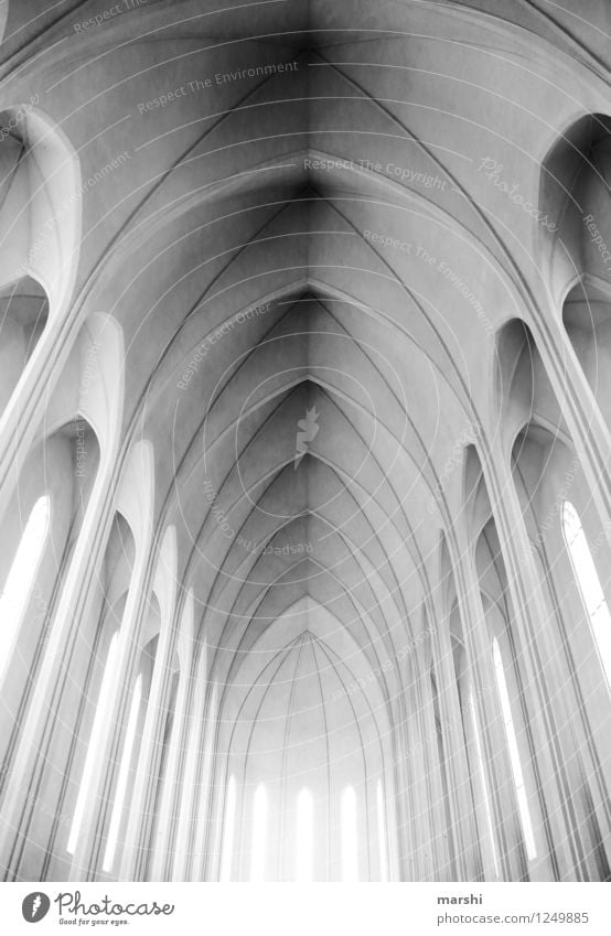 Hallgrímskirkja Kunst Stadt Hauptstadt Kirche Mauer Wand Fassade Stimmung Religion & Glaube Macht Niveau Reykjavík Island abstrakt hell Schwarzweißfoto