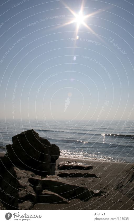 Enjoy the sun like the stone on the beach! Horizont Wolken Meer grau weiß Wellen Reflexion & Spiegelung Licht Sonnenstrahlen Strand See Nebel schwarz Planet