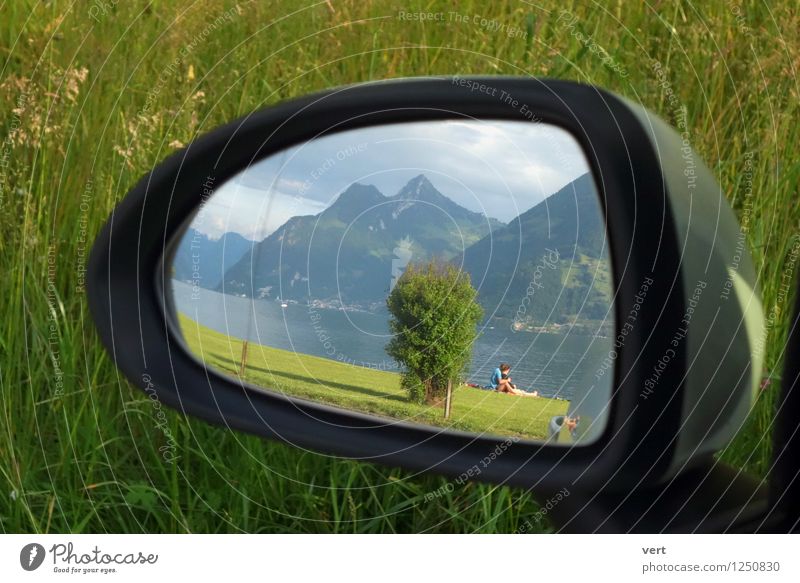 Pause am See Glück Ferien & Urlaub & Reisen Ausflug Sommer Sonnenbad Flirten Paar Natur Landschaft Wasser Himmel Frühling Gras Wiese Seeufer Vierwaldstätter See