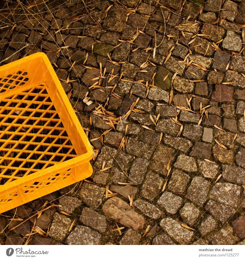 Korb Mosaik klein hart kalt durcheinander versetzt Größenunterschied Blatt Herbst trist dunkel gelb Schlaufe Ecke Rechteck Quadrat Material leer Einsamkeit