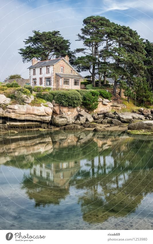 Gebäude in der Bretagne Erholung Ferien & Urlaub & Reisen Haus Natur Landschaft Wolken Baum Felsen Küste Sehenswürdigkeit Stein Atlantik Ploumanac’h