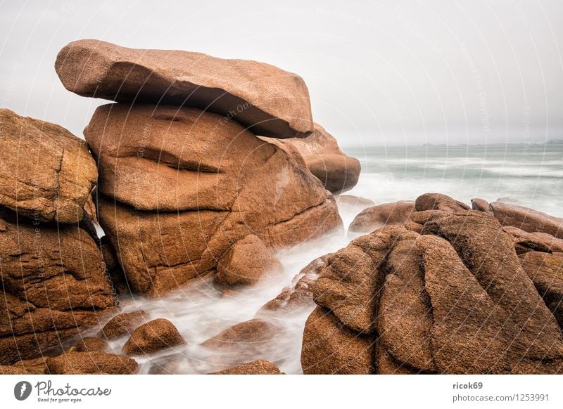 Atlantikküste in der Bretagne Erholung Ferien & Urlaub & Reisen Natur Landschaft Wolken Felsen Küste Sehenswürdigkeit Stein Ploumanac’h Rosa Granitküste