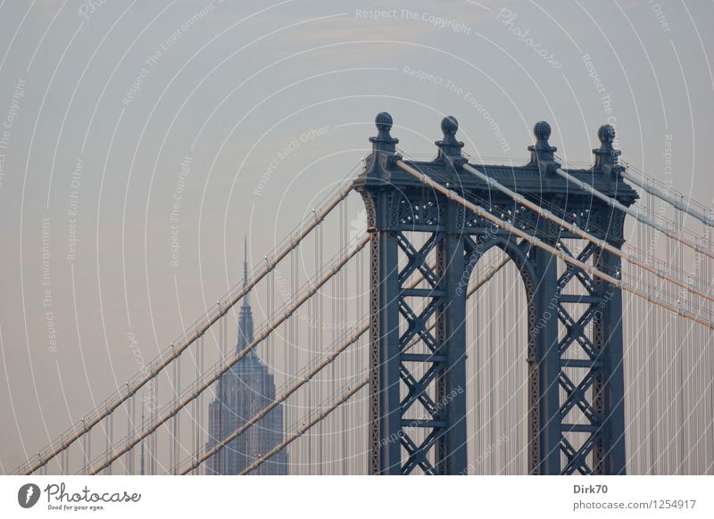 Manhattan Bridge en Detail Ferien & Urlaub & Reisen Tourismus Ferne Sightseeing Städtereise Himmel Wolken Sonnenlicht Sommer Schönes Wetter New York City USA