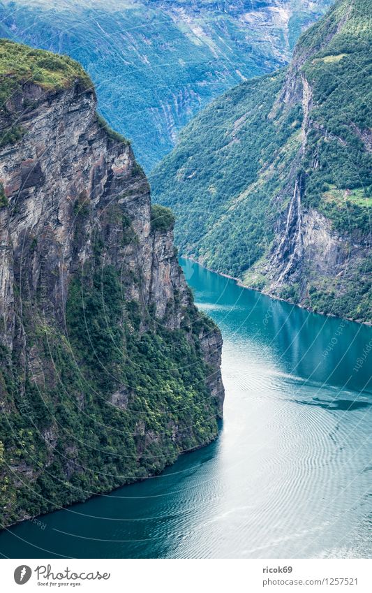 Geirangerfjord Erholung Ferien & Urlaub & Reisen Berge u. Gebirge Natur Landschaft Wasser Wolken Fjord Idylle Norwegen Møre og Romsdal Reiseziel Himmel Sunnmøre