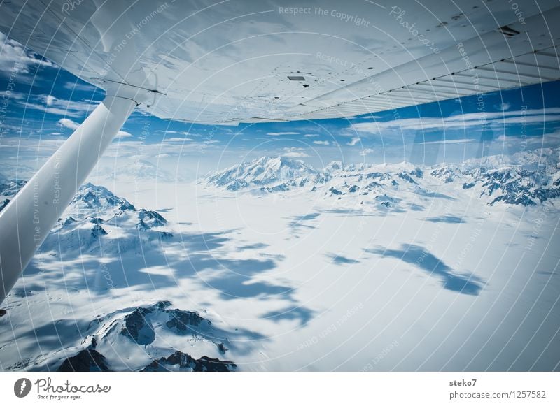 Gletscher-Land VIII Berge u. Gebirge Gipfel Schneebedeckte Gipfel im Flugzeug fliegen Unendlichkeit kalt blau weiß Einsamkeit Horizont Ferne Yukon