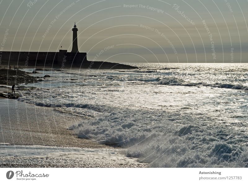 Leuchtturm Umwelt Natur Landschaft Sand Wasser Himmel Wolken Horizont Sommer Wetter Felsen Wellen Küste Meer Atlantik Rabat Marokko Turm Mauer Wand hoch Spitze