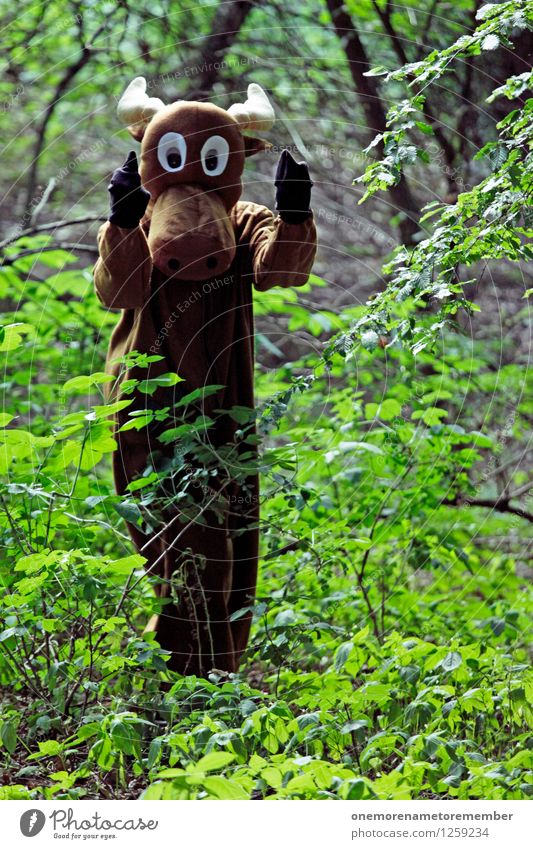 Hook it! Kunst Kunstwerk ästhetisch Elch Elchkuh Elchbulle Stress Aggression Finger Mittelfinger drohen drohend Kostüm Wald Karnevalskostüm braun Fremder