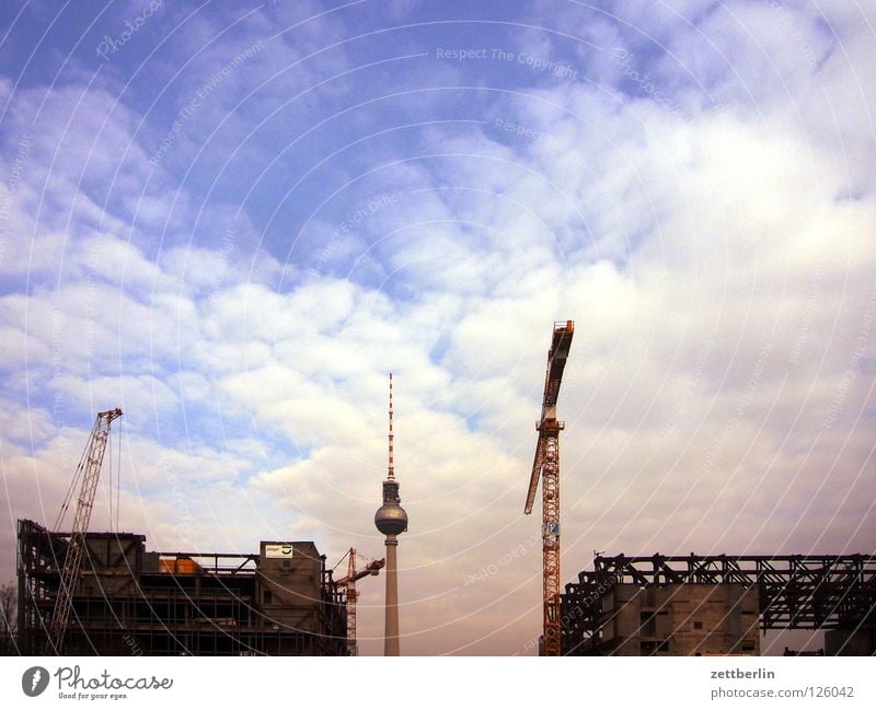 Berliner Nischel Alexanderplatz Palast Palast der Republik Demontage Kran Baustelle Wahrzeichen Denkmal Vergänglichkeit Berliner Fernsehturm funk- und ukw-turm