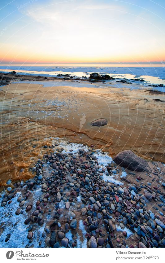 Eis und Stein am gefrorenen Ostseestrand schön Ferien & Urlaub & Reisen Tourismus Sonne Strand Meer Winter Schnee Natur Landschaft Sand Himmel Horizont Küste