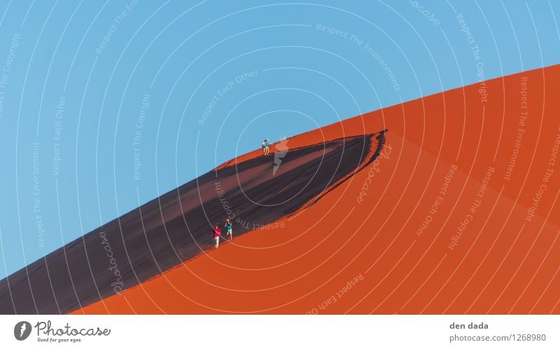 sossusvlei dünen Mensch 3 18-30 Jahre Jugendliche Erwachsene Landschaft Erde Sand Wärme Dürre Wüste Namib Namibia Düne entdecken laufen wandern außergewöhnlich