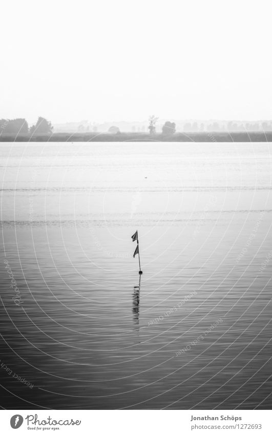 Ohje Boje Umwelt Natur Landschaft Luft Wasser Himmel Wolkenloser Himmel Küste Seeufer Flussufer trist Traurigkeit Sehnsucht grau Fahne Im Wasser treiben