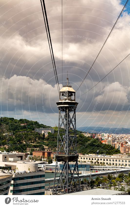 Barcelona - Seilbahn (Torre Jaume) Lifestyle Ferien & Urlaub & Reisen Tourismus Ausflug Sommerurlaub Landschaft Wolken Schönes Wetter Stadt Hauptstadt