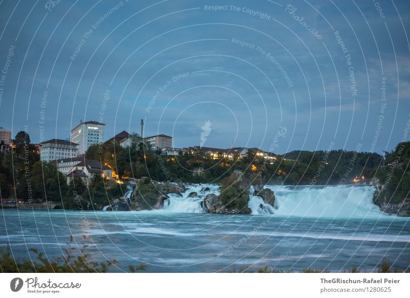 Rheinfall Umwelt Natur Landschaft Wasser Wassertropfen blau braun gelb grau grün schwarz Dämmerung Wasserfall Haus Reflexion & Spiegelung eindrücklich schön