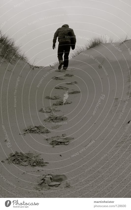 Auf dem Weg zu dir Trauer anstrengen Fußspur Einsamkeit schwer Sehnsucht aufwärts Gewicht Mut Stranddüne Traurigkeit Wege & Pfade Beschwerlich