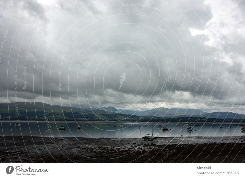 Wetter Landschaft Urelemente Klimawandel schlechtes Wetter Regen Hügel Berge u. Gebirge Küste Wales Großbritannien Horizont Ferne Farbfoto Gedeckte Farben