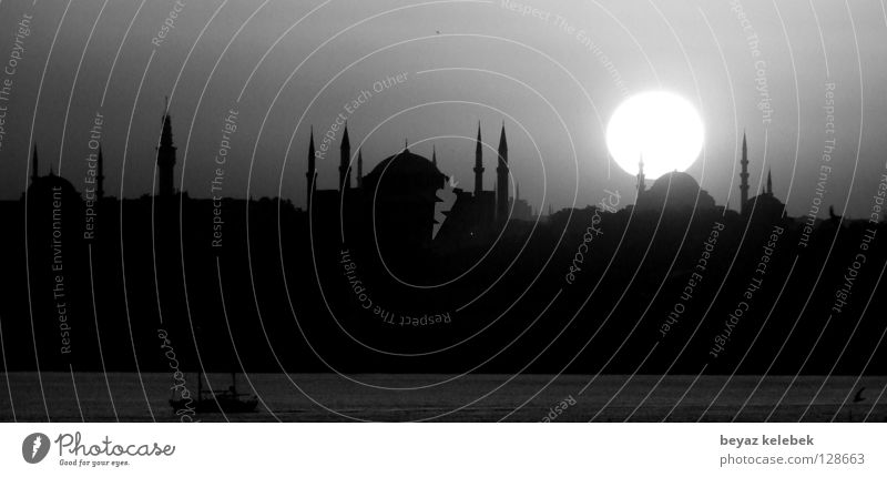 Sultanahmet Sunset Istanbul Hagia Sophia Sonnenuntergang Gotteshäuser historisch Wahrzeichen Denkmal Blue Mosque Turkey Schwarzweißfoto Marmara Bosphorus