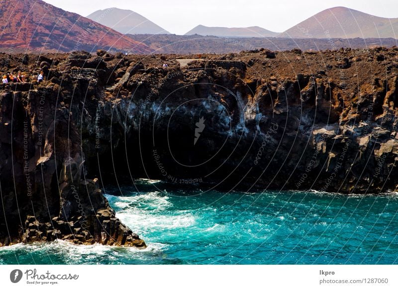 Menschen Küste Stein vulkanischen Spanien Erholung Ferien & Urlaub & Reisen Tourismus Ausflug Sommer Strand Meer Insel Wellen Natur Landschaft Sand Wolken Hügel