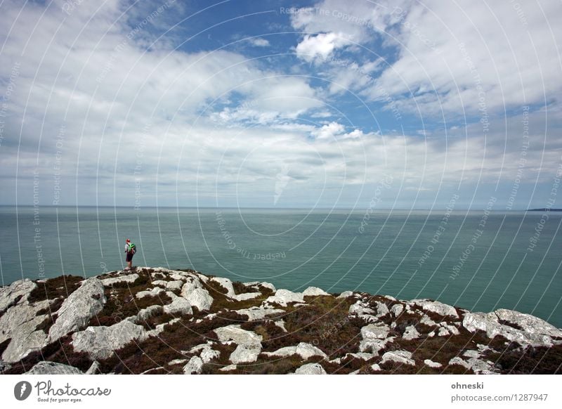 Wandern am Meer Mensch maskulin Mann Erwachsene 1 30-45 Jahre Landschaft Schönes Wetter Hügel Felsen Küste wandern Einsamkeit Freiheit Ferne Luft Farbfoto