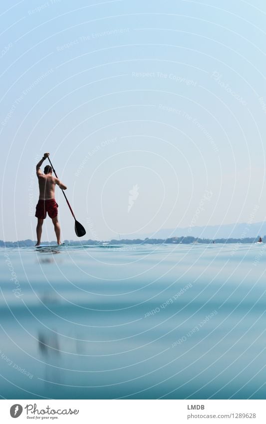 Stand-Up-Paddling Freizeit & Hobby Ferien & Urlaub & Reisen Sommer Sommerurlaub Sport Fitness Sport-Training Mensch maskulin Mann Erwachsene 1 sportlich blau